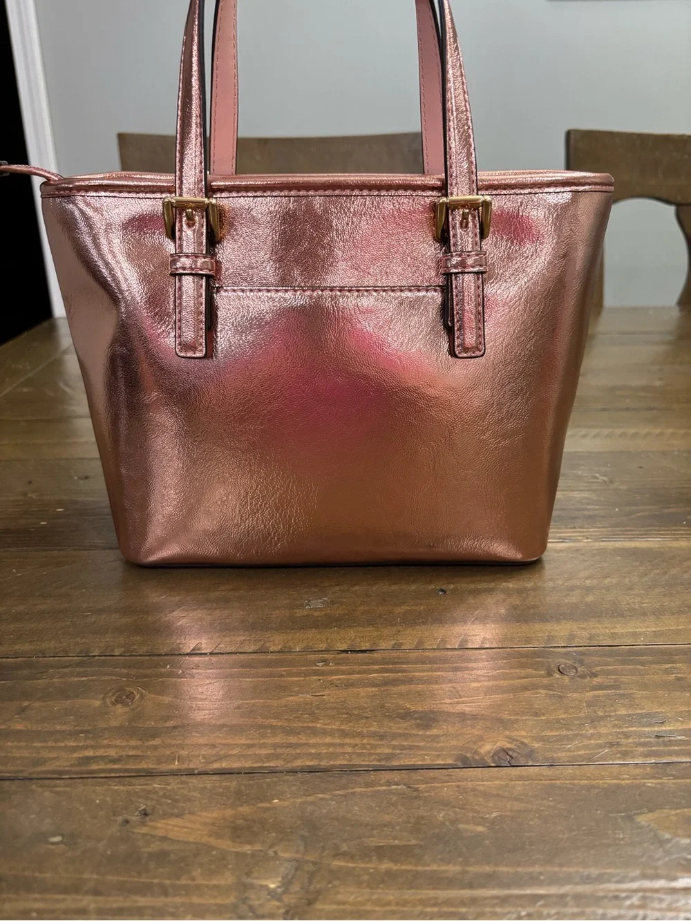 Michael Kors Jet Set Travel Extra-Small Rose Gold Metallic Zip-Top Tote